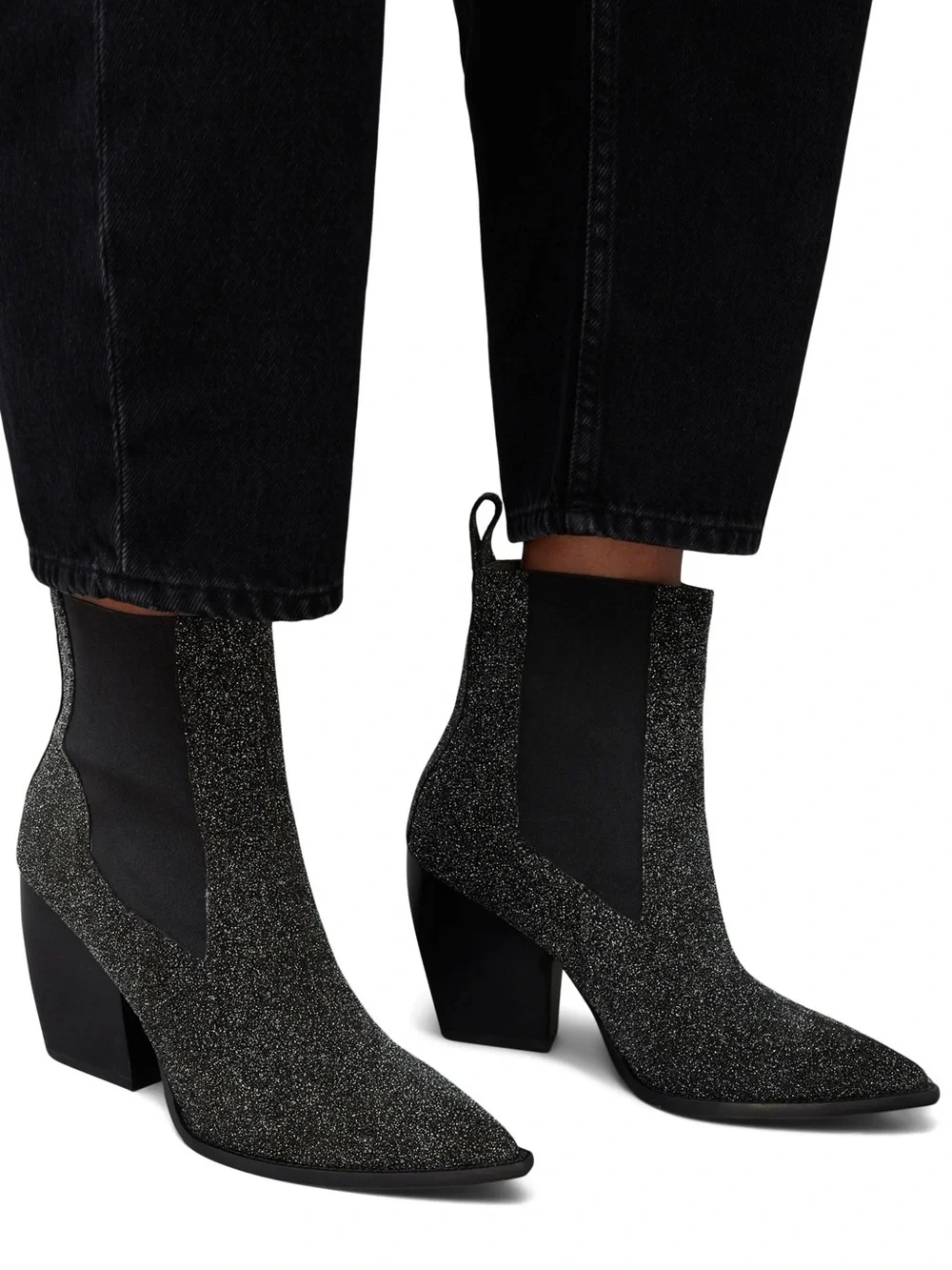New All Saints Ria Sparkle Boot Glitter Wedge Heeled Chelsea Sz 10